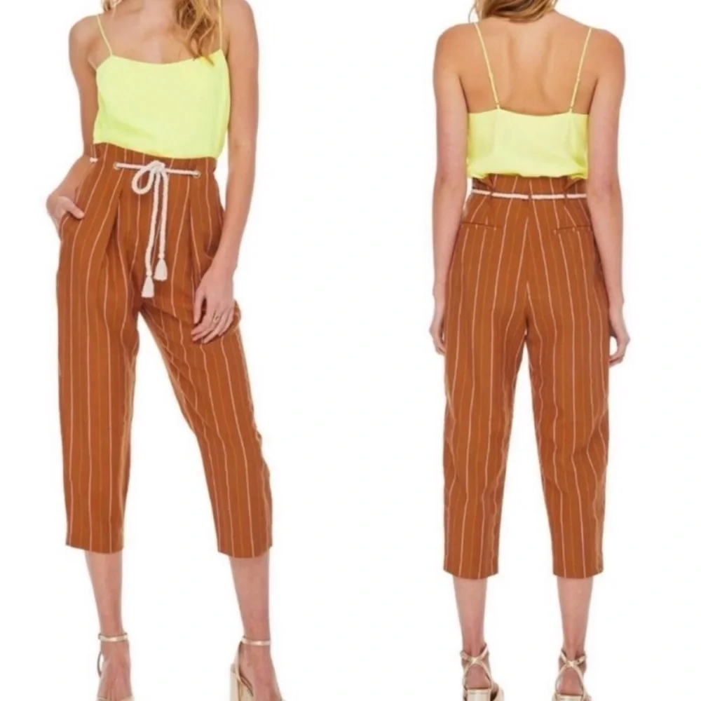 ASTR The Label size Medium Neo Rust High Waist Pleated Pinstripe Crop Pants